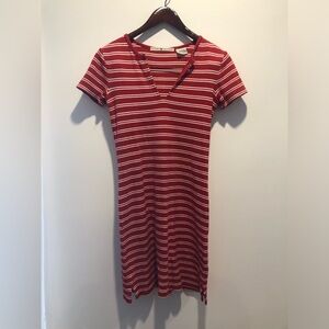 Tommy Hilfiger Striped Rib Knit Short Sleeve Dress - Red/White